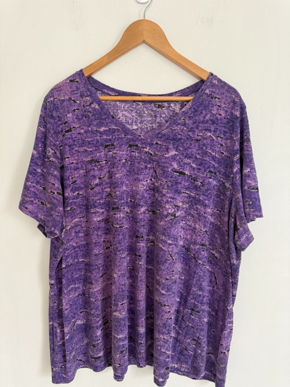 Woman Purple Burn Out Short Sleeve V Neck T-Shirt Size 3X